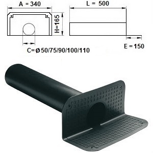 Кровельная воронка парапетная из ТPЕ, с круглой трубой ∅50/75/90/100/110 мм, L=500 мм (для битумной кровли)