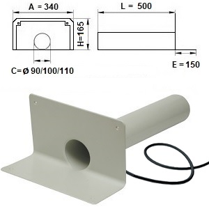 Покрівельна переливна парапетна воронка ТПО з підігрівом, кругла труба ∅90/110 мм, L=500 мм, кут фланця 90° (для мембрани)